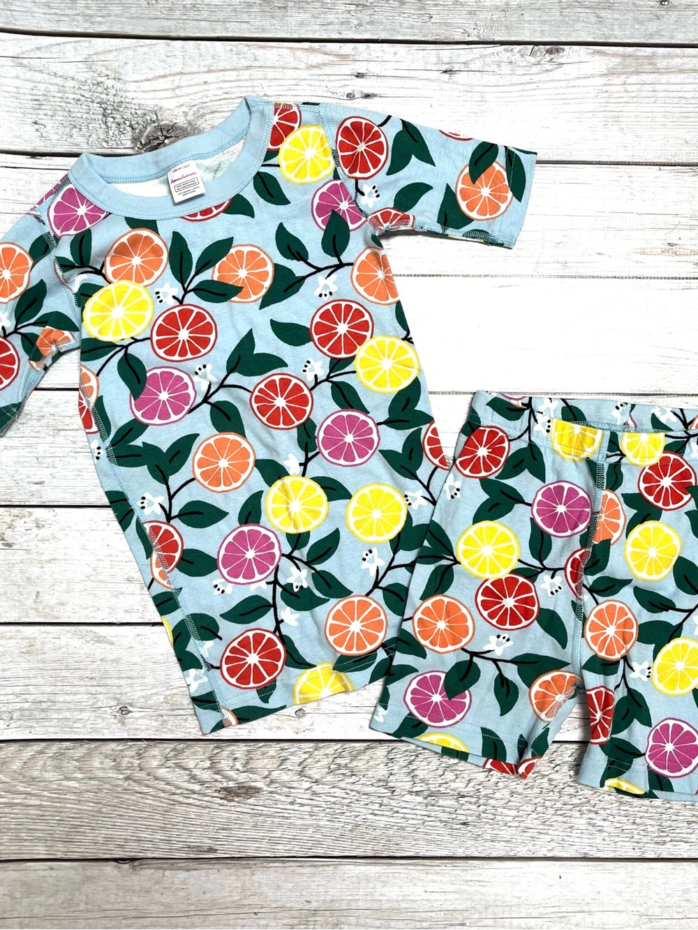 Hanna Andersson Light Blue Citrus Print Short Sleeve Pajama Set